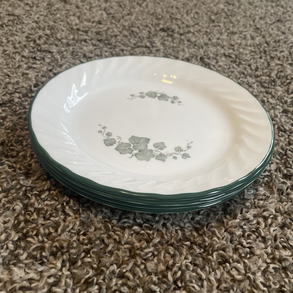 Corelle Other - S/4 CORELLE CALLAWAY IVY GREEN TRIM SWIRL‎ 7" Dessert Plates (EUC***NICE***L@@K)